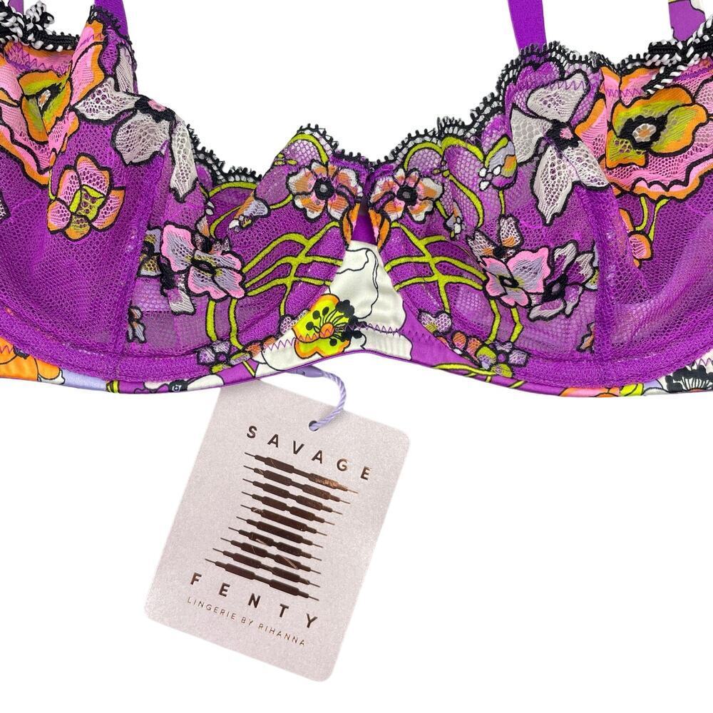NWT SAVAGE X FENTY Mod Poppy Unlined Lace Balconette Bra Sz 30A - Picture 7 of 8